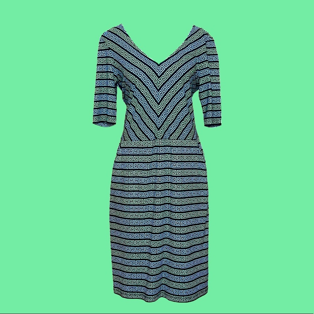 J. McLaughlin 3/4 Sleeve V-Neck Striped Dress
